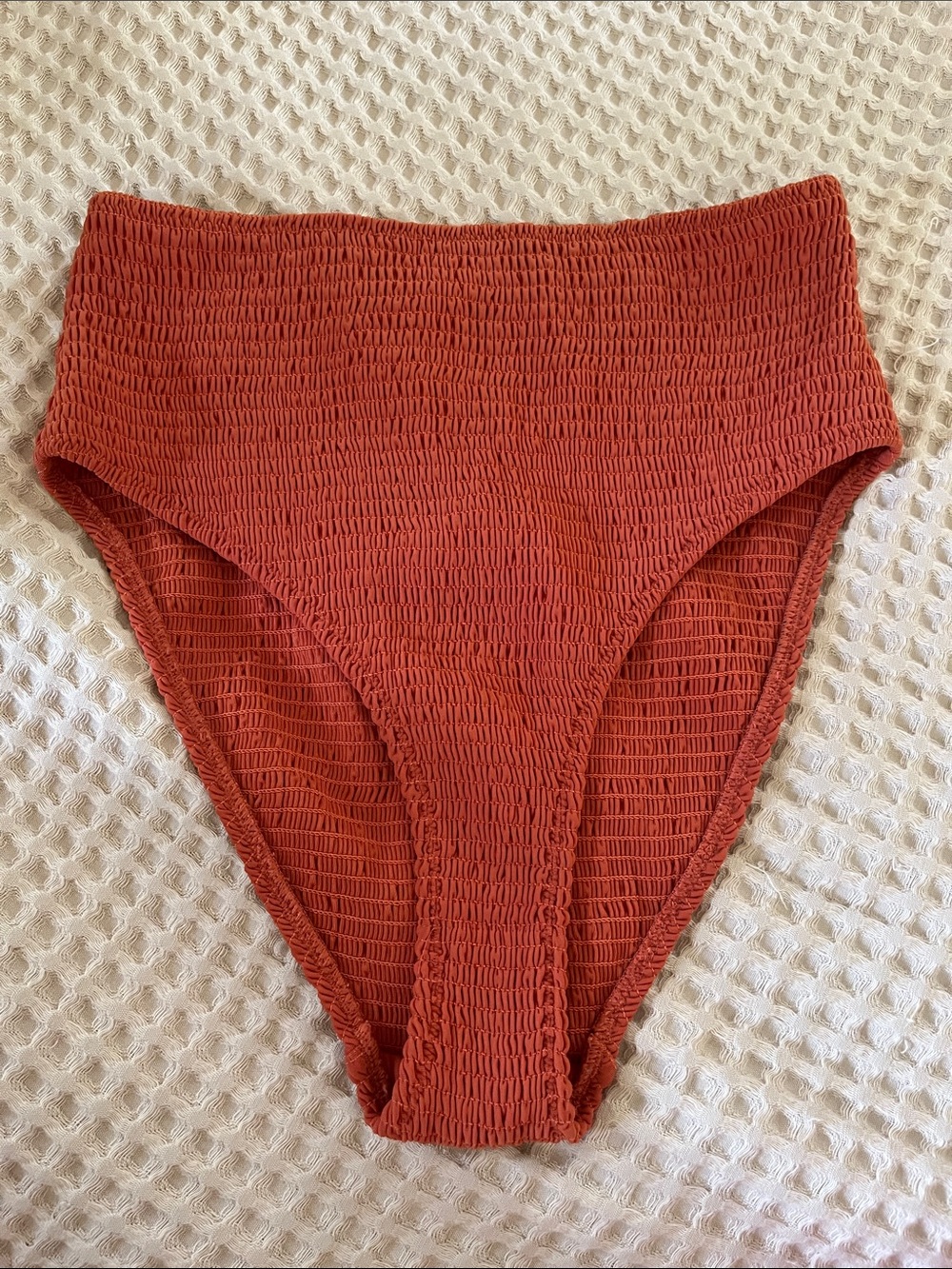 High-Rise Textured Bikini Bottoms - Rust from Toteme